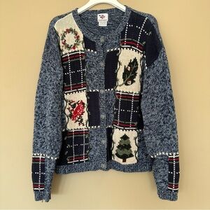 Vintage Nutcracker Women L Cardigan Sweater Cardinal Bird Christmas Cottagecore